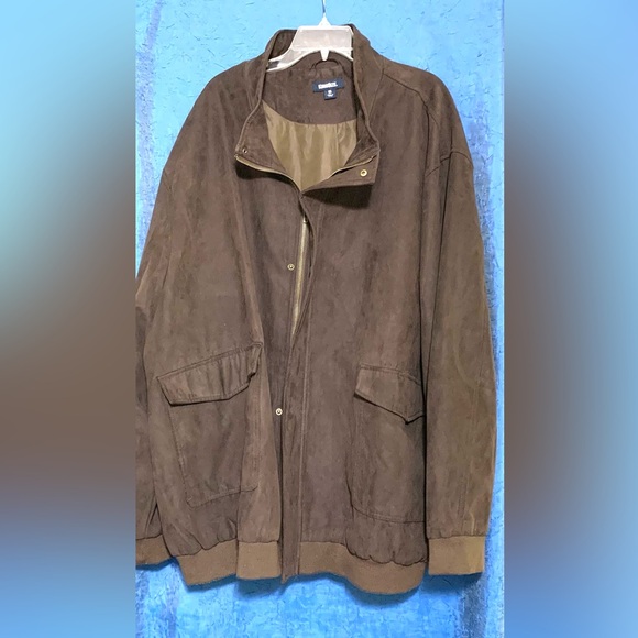 King Size 6XL Big Micro Suede Bomber Jacket Lightweight Dark Brown Soft - Picture 1 of 11